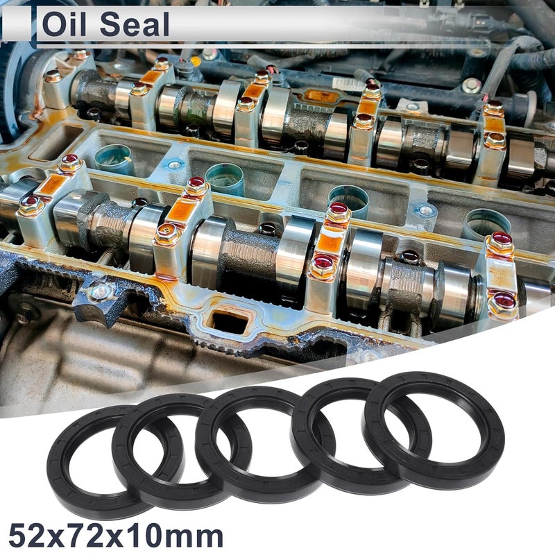 RATCHROLL Universal Oil Seal TC Double Lip W Steel Spring Seal Ring Rotary Shaft Seal 52x72x10mm High Pressure NBR Rubber Black 5 Pcs - Image 2